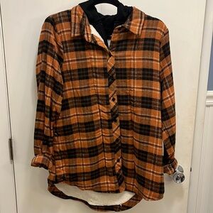 CISONO Plaid Sherpa-Lined Flannel Hoodie Jacket • NWT • M